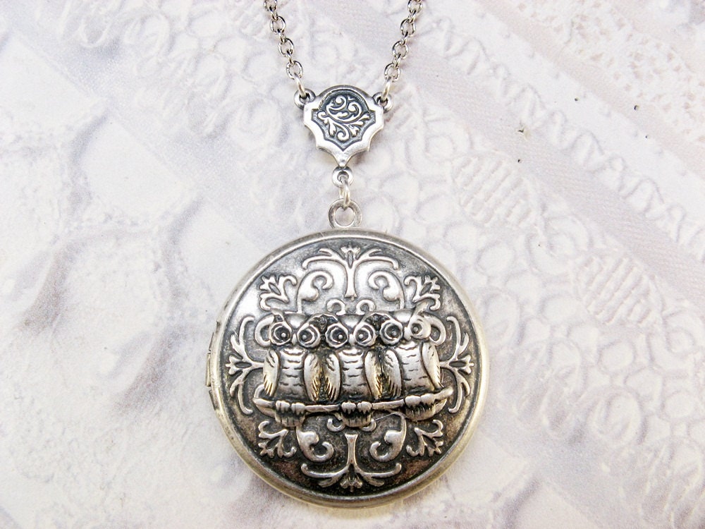 Silver Locket Necklace - The ORIGINAL Silver OWL LOCKET - Jewelry by BirdzNbeez - Teacher Wedding Birthday Graduation Bridesmaid Gift