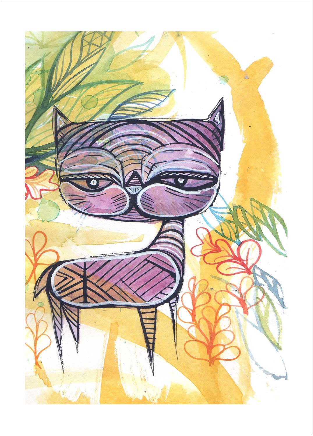 Kitty Cat- Art Print- Watercolor- Archival- 5x7