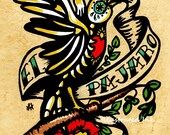 Day of the Dead Tattoo Art EL PAJARO Loteria Print 5 x 7
