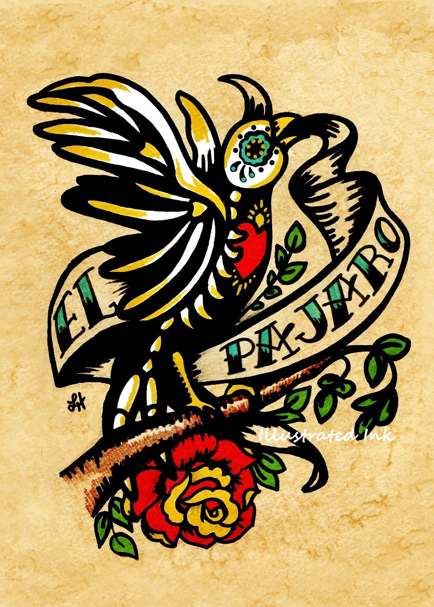Day of the Dead Tattoo Art EL PAJARO Loteria Print 5 x 7