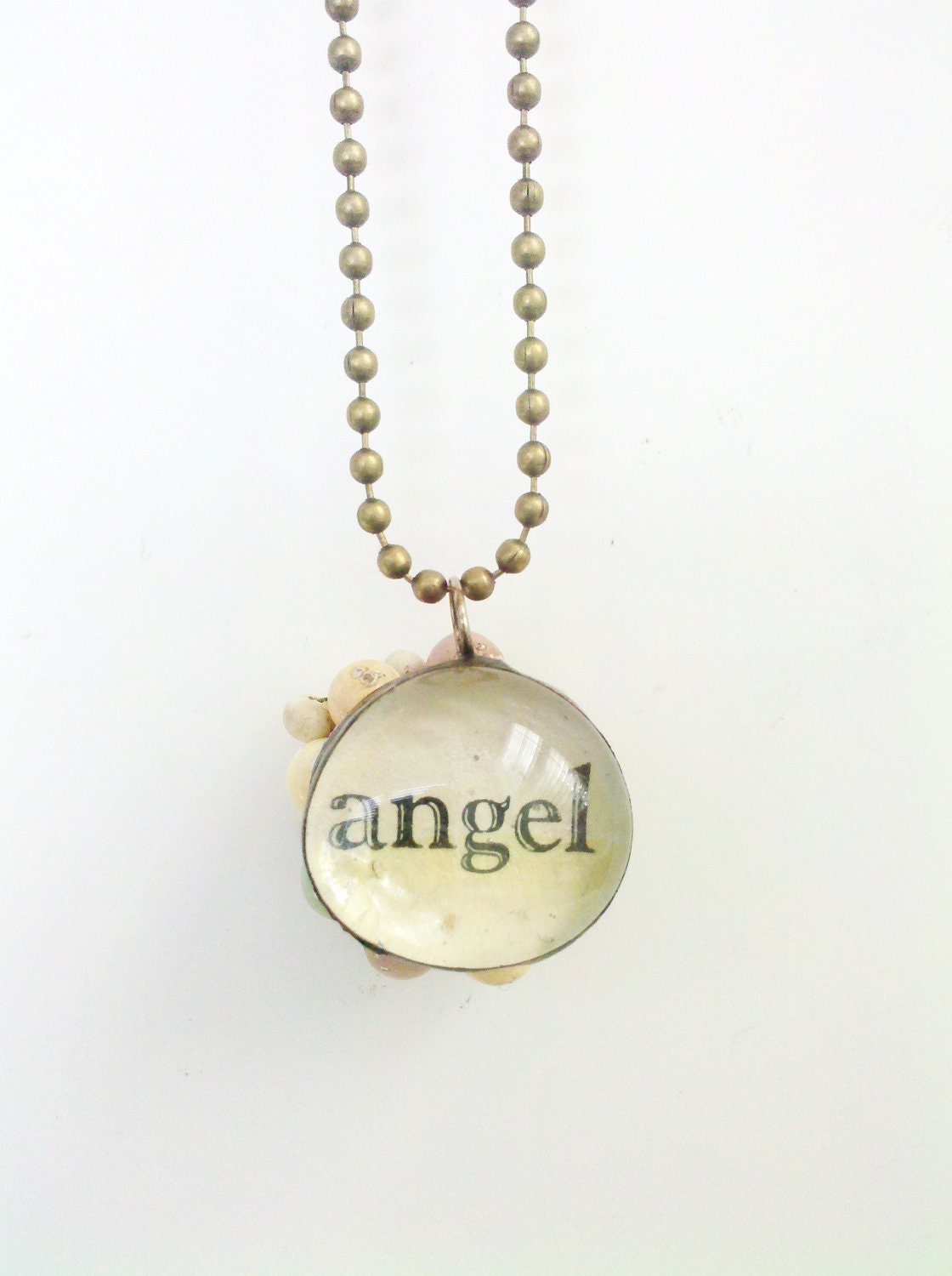 Soldered Bauble Angel Necklace, Vintage Assemblage Pendant, Pastel Beaded Pendant, Shabby Chic Necklace, Gift for Bridesmaids, Angel Cha