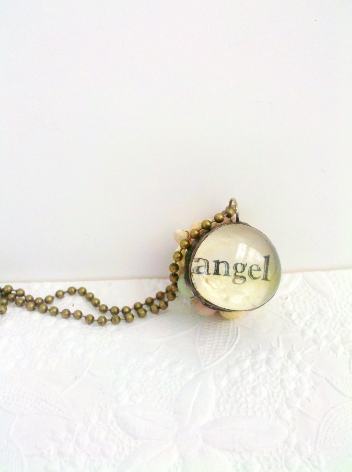 Soldered Bauble Angel Necklace, Vintage Assemblage Pendant, Pastel Beaded Pendant, Shabby Chic Necklace, Gift for Bridesmaids, Angel Cha