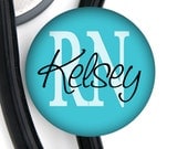 Stethoscope ID Tag - Personalized Name - RN LPN Blue - other abbreviations