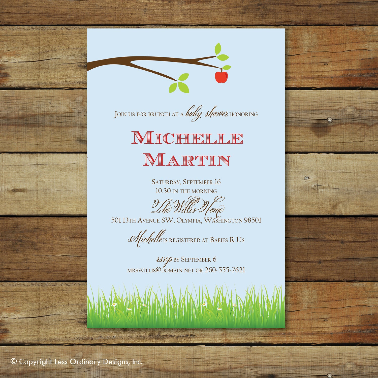 apple theme baby shower invitation, for baby girl or boy, gender ...