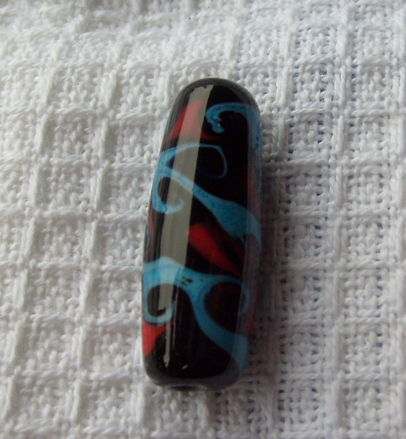 SALE    Handmade Focal Bead, Red and Blue Waves