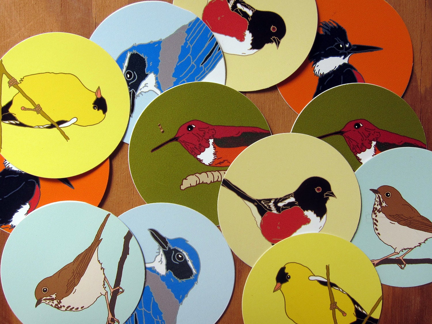 Round Bird Stickers (series 2)--Waterproof Vinyl--Eco Friendly