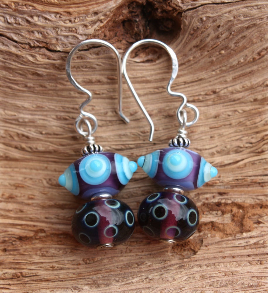 Purple, Periwinkle Spotted Dot Lampwork Earrings