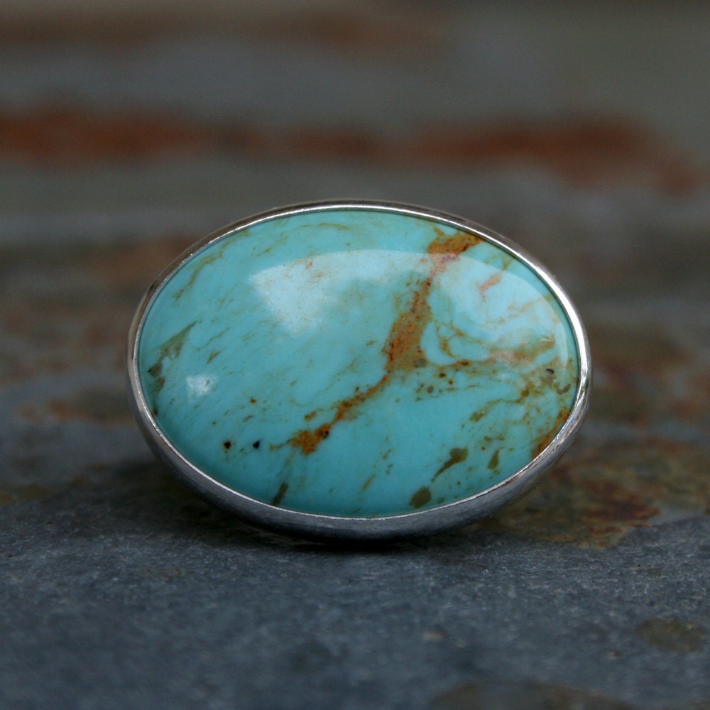 Turquoise Statement Ring, Sterling Silver Ring, December Birthstone Birthday, Large Stone, Horizontal Setting, One of a Kind