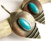 Tribal Turquoise Earrings Sterling Silver And Copper Mixed Metal Earrings - Bohemian Artisan Jewelry - Stone Earrings