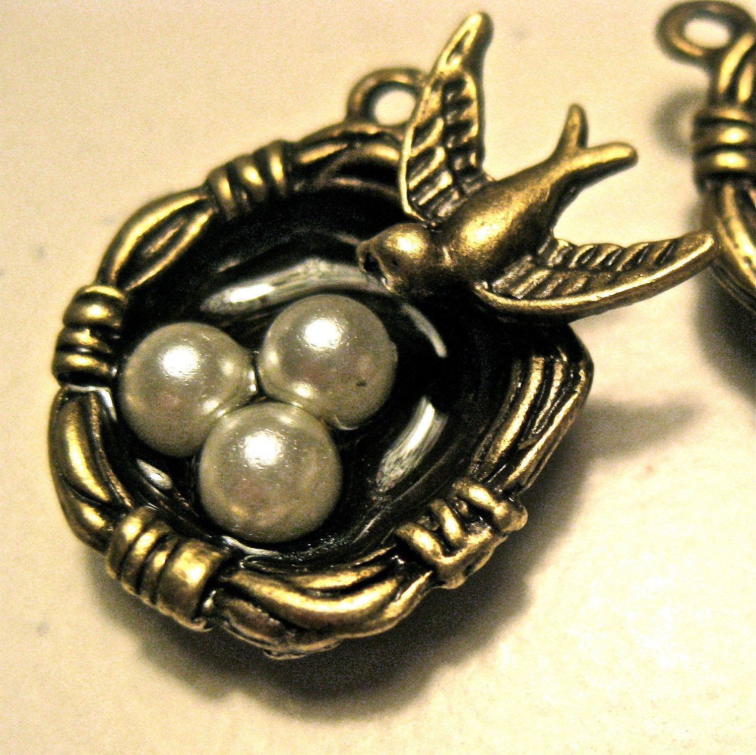 Bird nest egg charm earring drop pendant antiqued bronze findings supplies mij12 quantity 2