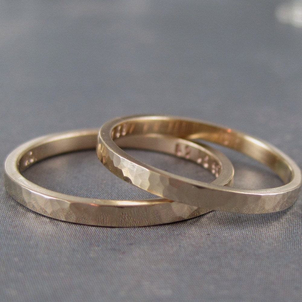 One slender hammered gold ring in solid 10k gold with custom inscription - 2mm wide