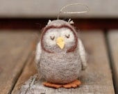Grey Owl Ornament - Needle Felted Christmas Ornament