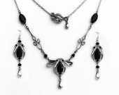 Black Victorian Necklace and Earrings Set Silver Swarovski Crystal Gothic Jewelry