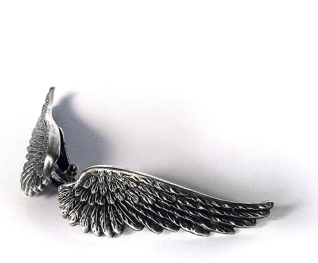 Gothic Angel Wing Earrings Silver wings Clip On Soldered Earrings Gothic Jewelry