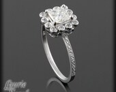 Vintage Style Princess Cut Diamond Engagement with Sapphires and  Diamonds and Milgrain Detail - LS1743