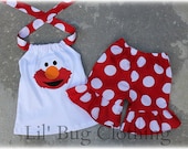 Custom Boutique Clothing Sesame Street Elmo Red White Jumbo  Dot Short  Halter Top