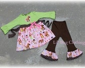 Custom Boutique Clothing  Lil Horse  Knit Pant and Top Outfit Girl Cocoa Pink Dot Available in sizes  3m 6m 9m 12 18 24 2t 3t 4t 5t 6 7 girl