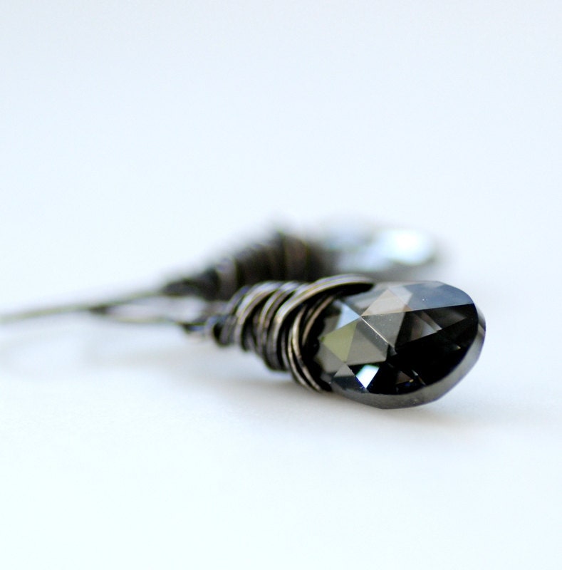 Crystal Earrings, Silver Night Swarovski Crystal Earrings, Sterling Silver, Sparkly Earrrings, Dangle Earrings, Charcoal - New Year