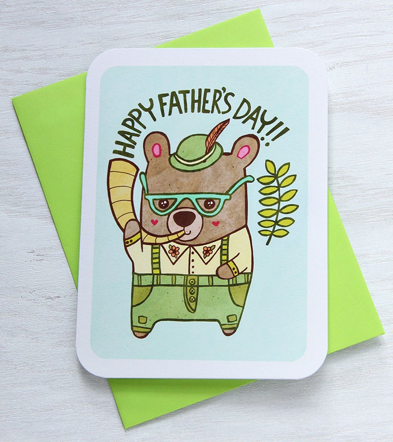 Fathers Day Card - Lederhosen Bear Dad Notecard