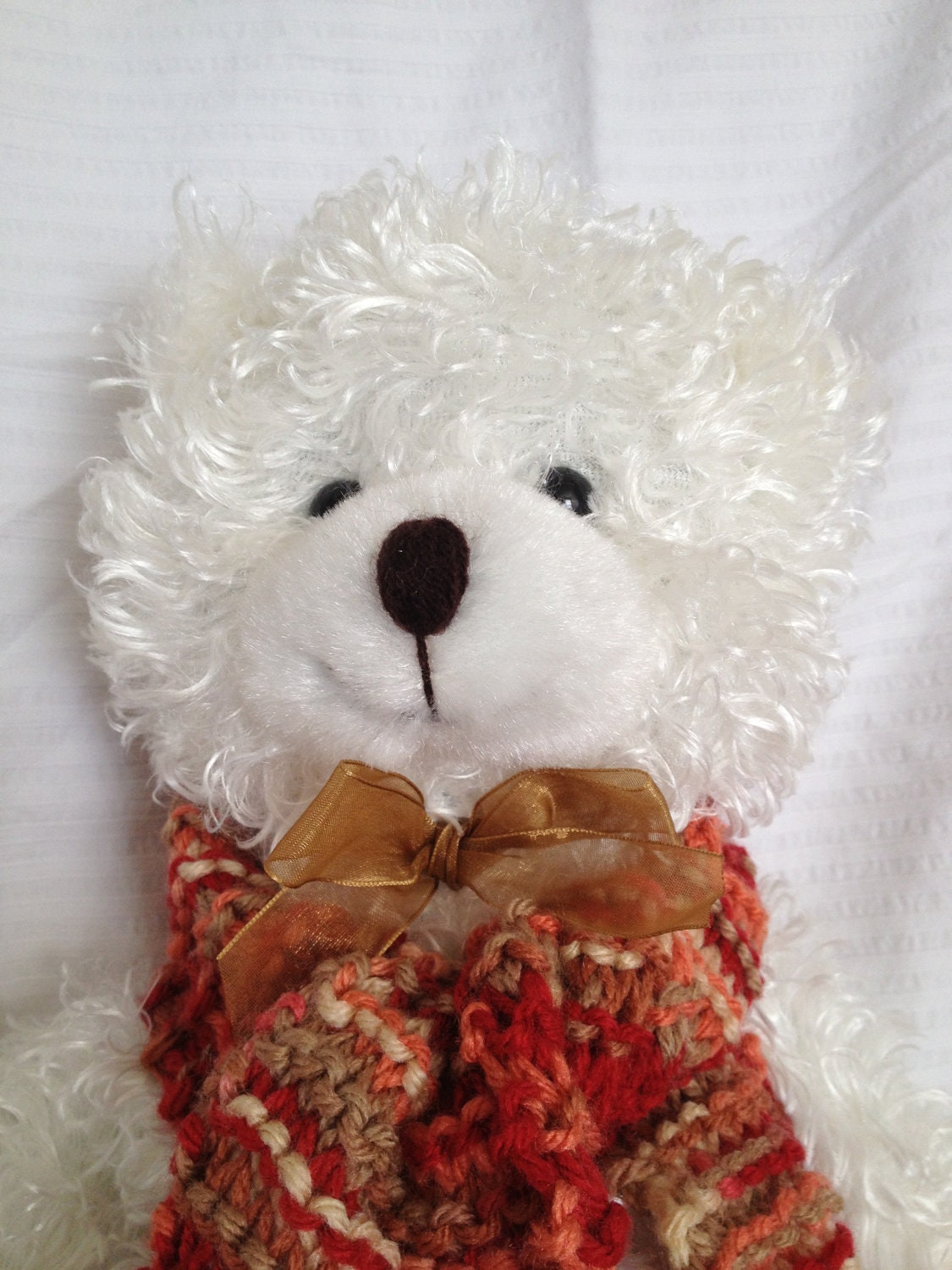 SALE - Half Off White Bear with Handknit Scarf