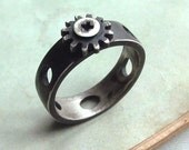 Screw Cap Ring - Size 9 - Black - Sterling Silver - Oxidized - Rustic - Tiny Gear - Industrial Chic - Urban - Nuts and Bolts Jewelry