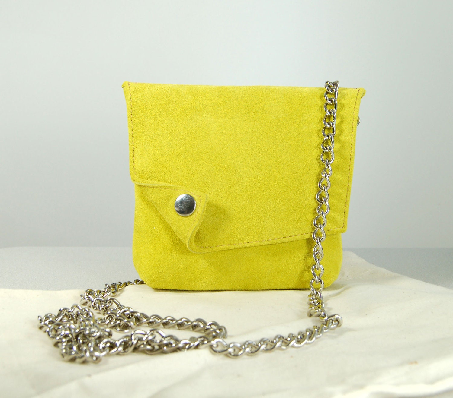Amelie, Yellow suede leather shoulder / clutch bag, handmade.