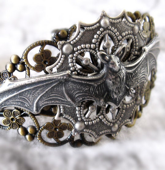 Gothic Victorian Steampunk Filigree Bat Cuff Adjustable