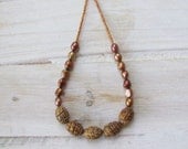 Wander Necklace - Brown and Bronze Seed and Pearls