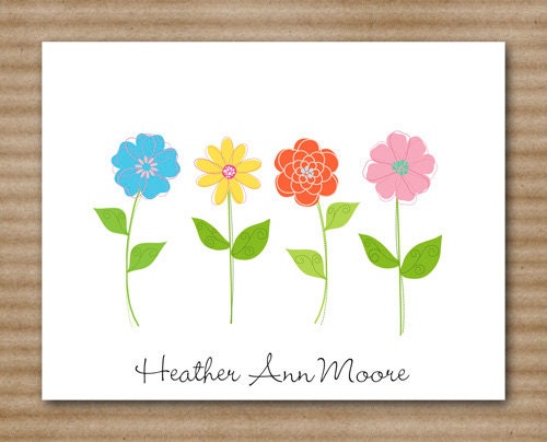 Set of 8 Flower Note Cards Notecards by PaperHouseDesigns