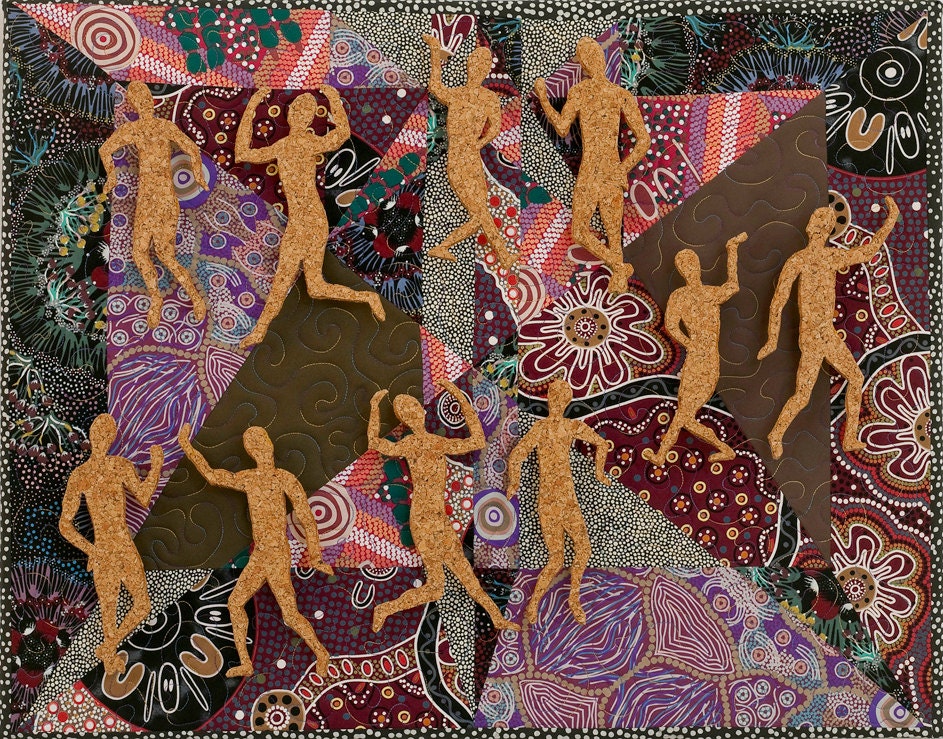 Mixed Media Art for Home or Office Decor Textile Art with Cork Figures 3d Wall Hanging