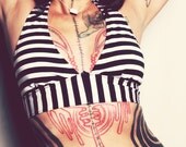 Halter Top Bra, Circus Performer Belly Dance Black White Carnival stripes, pirate festival Tribal Fusion Burlesque