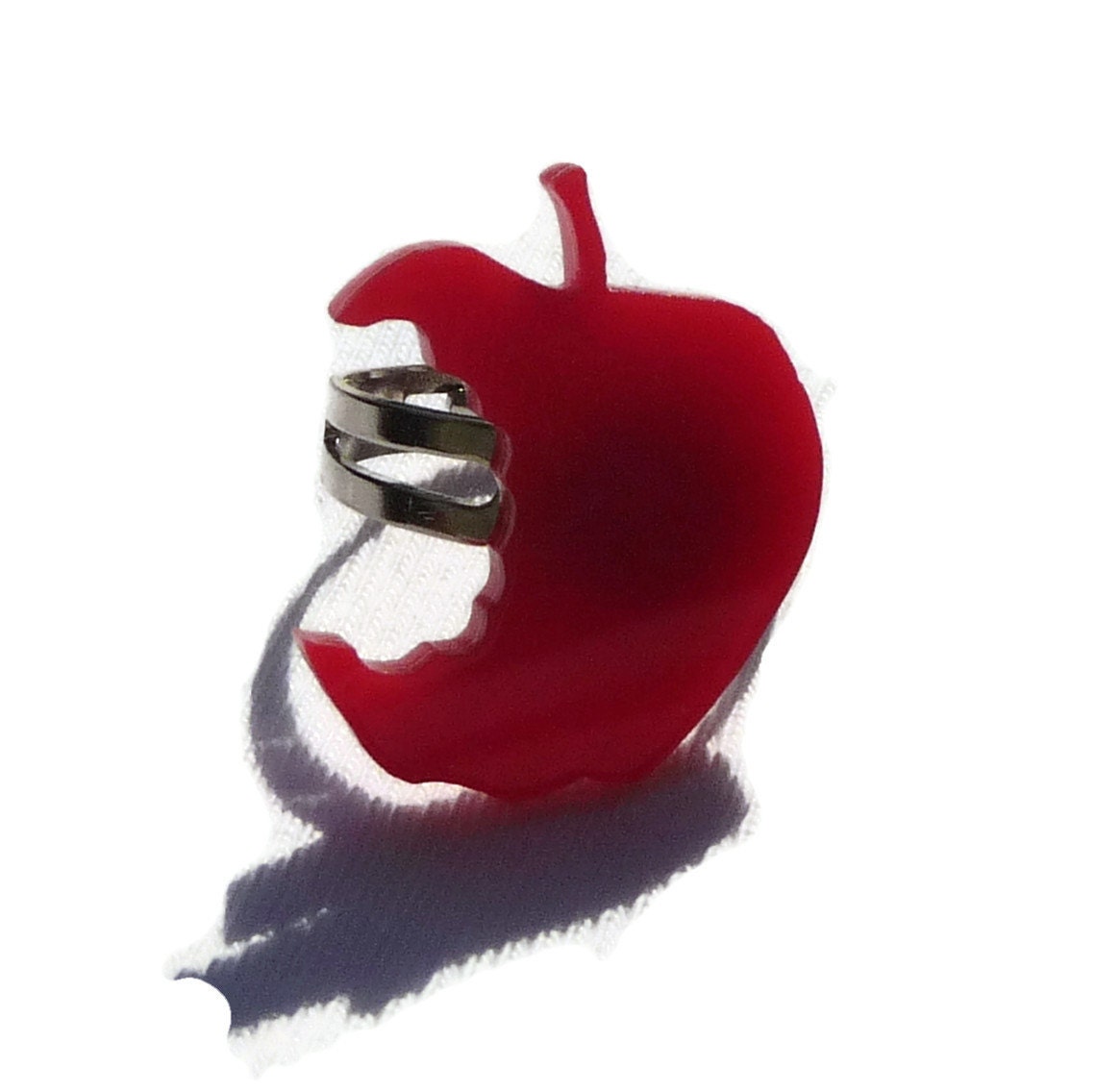 Back to School Jewelry,Red Apple Ring ,Lasercut Jewelry