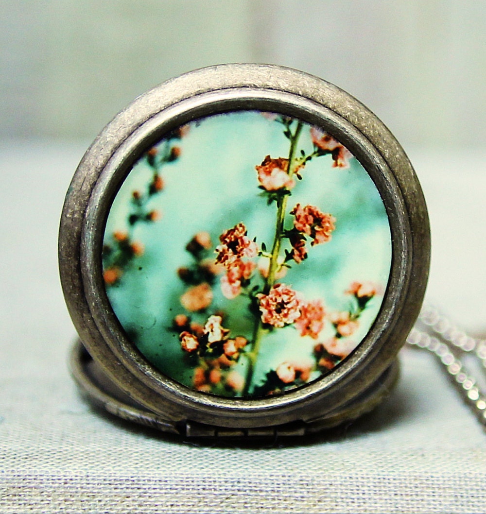 Photo Locket - Possibly Maybe - Floral Nature Garden Photo Locket Necklace