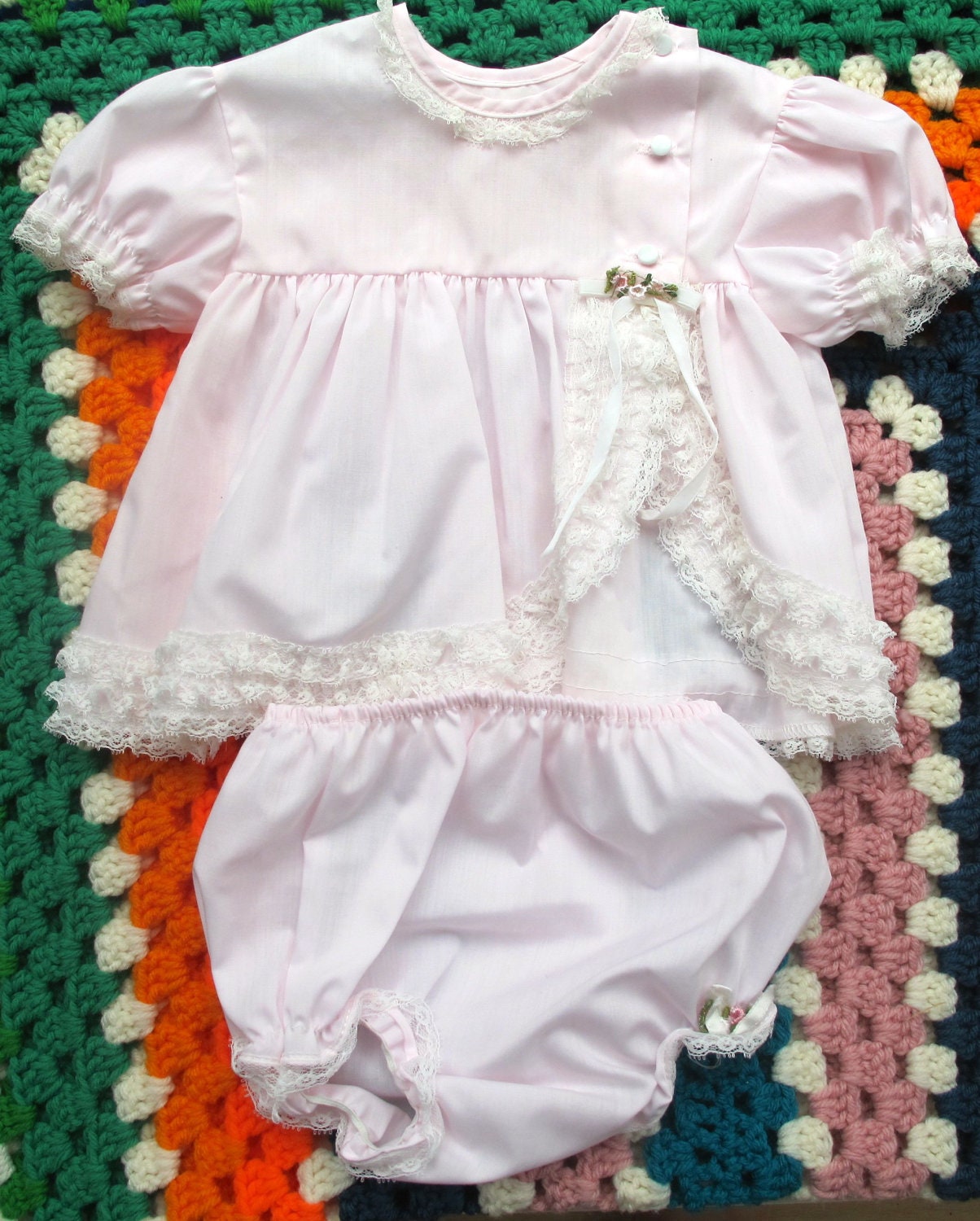 PInk 70s Dress and Diaper Cover 6-9 Months