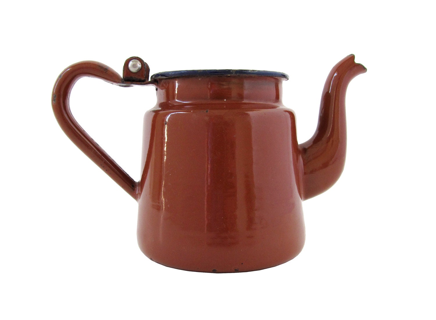 Brown ENAMEL TEAPOT Small Vintage Metal Teapot