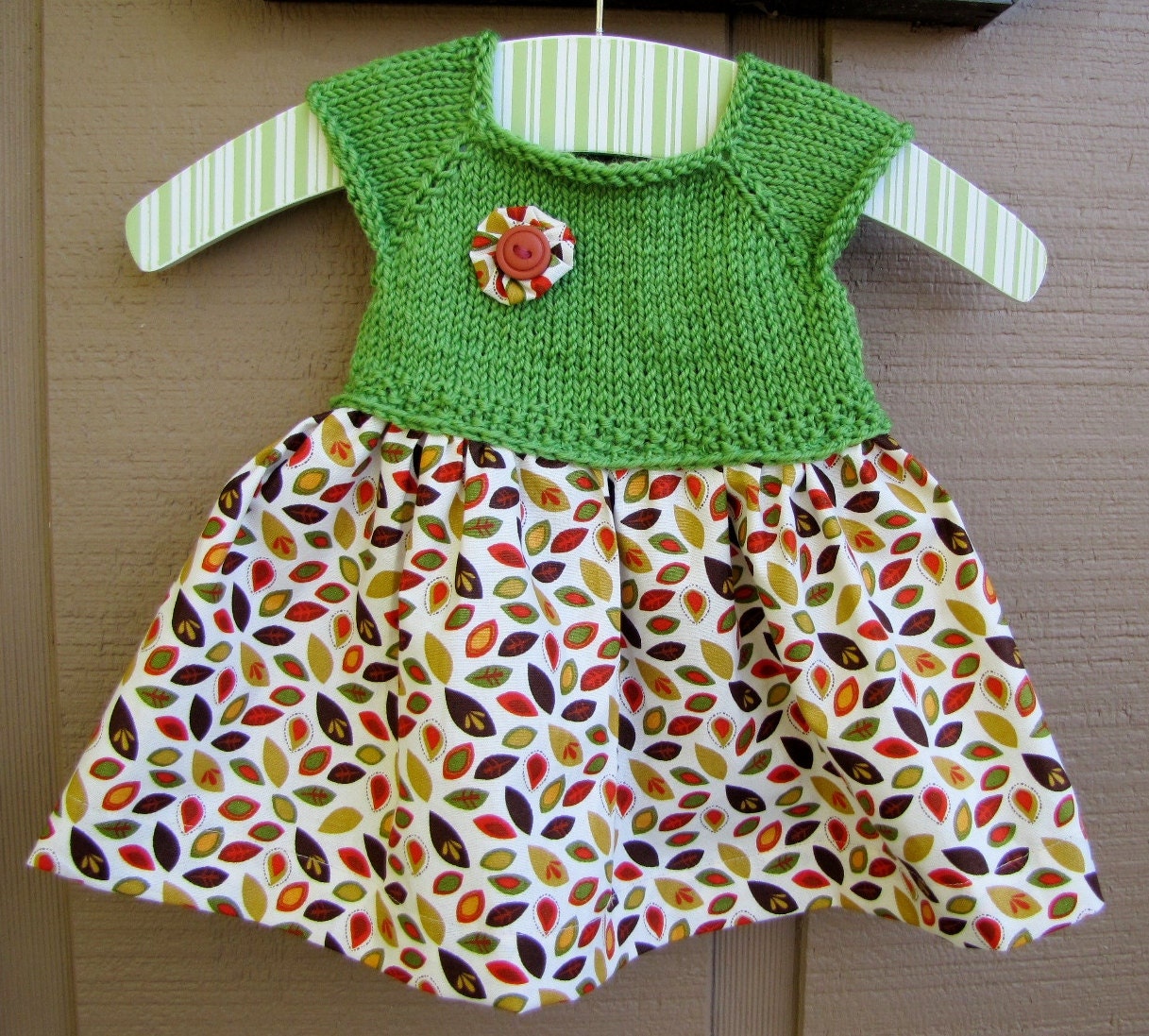 Hand knit 3-6mo Falling Leaves Baby Dress or Jumper