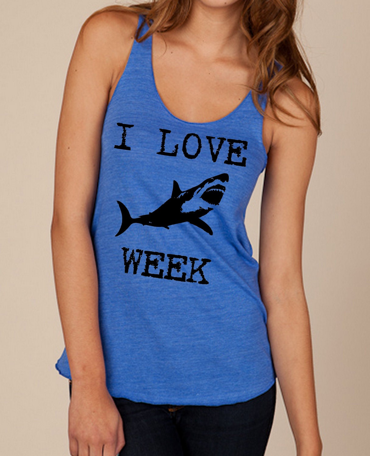 I LOVE SHARK week Girls Ladies Heathered Tank Top Shirt silkscreen screenprint Alternative Apparel - LIttleAtoms