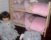 Ready to Ship Doll Furniture Bunk Bed w Pink  Chenille PERSONALIZED Bedding, Bean Bag Chairs for American Girl, Bitty Baby Waldorf Dolls