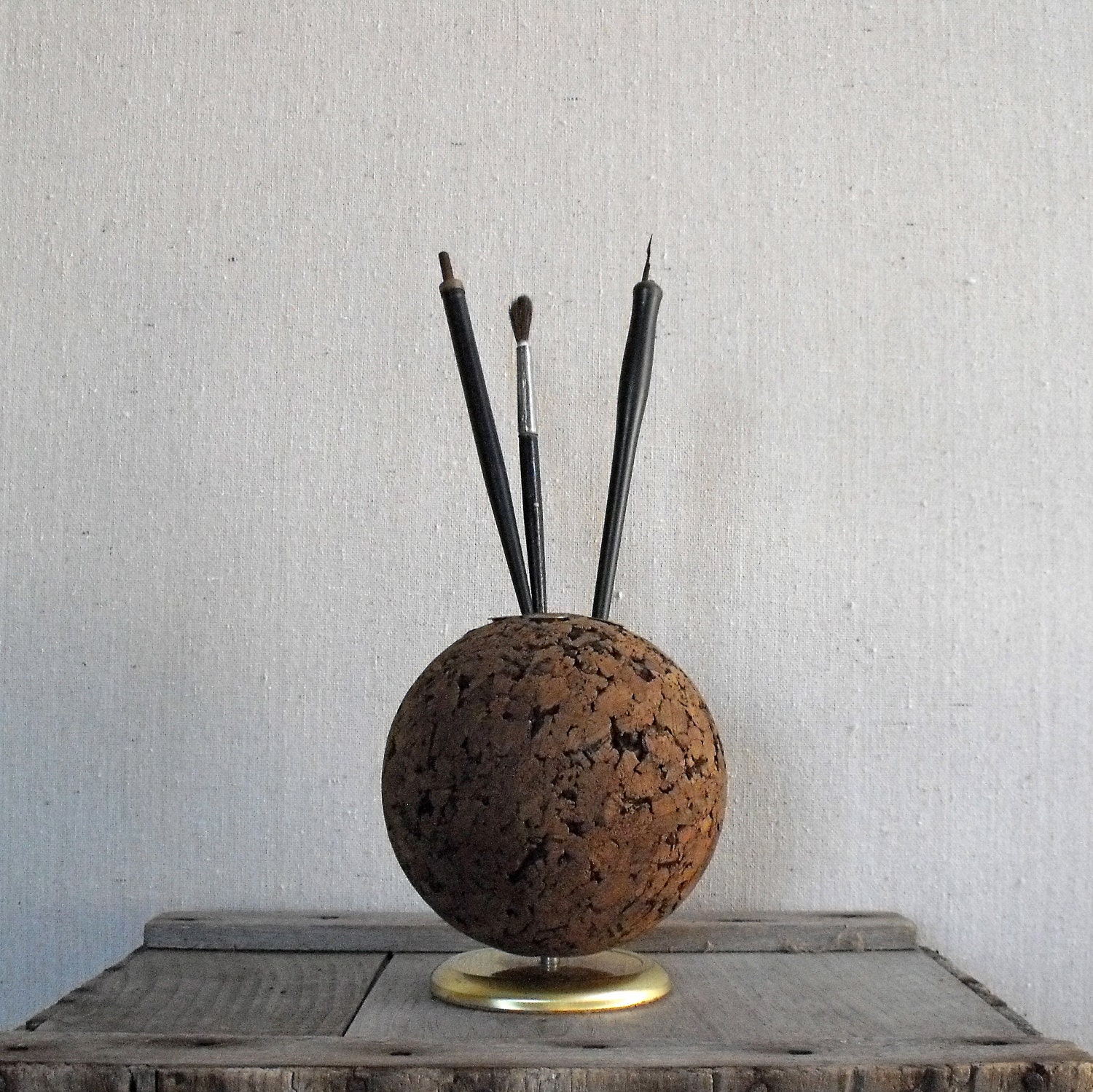 Vintage Cork Pencil holder, Note Holder, Desk Accessory - solsticehome