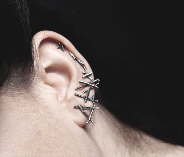 Norse Code earrings, sterling silver twig studs: set of 6 - RedSofa jewelry