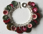 Button Bracelet Raspberry Pink Muted Vintage Sage Green