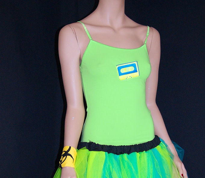 UV Acid Green Retro 80's Cassette Tape Embroidered Camisole Top adult Small MTCoffinz --- ready to ship