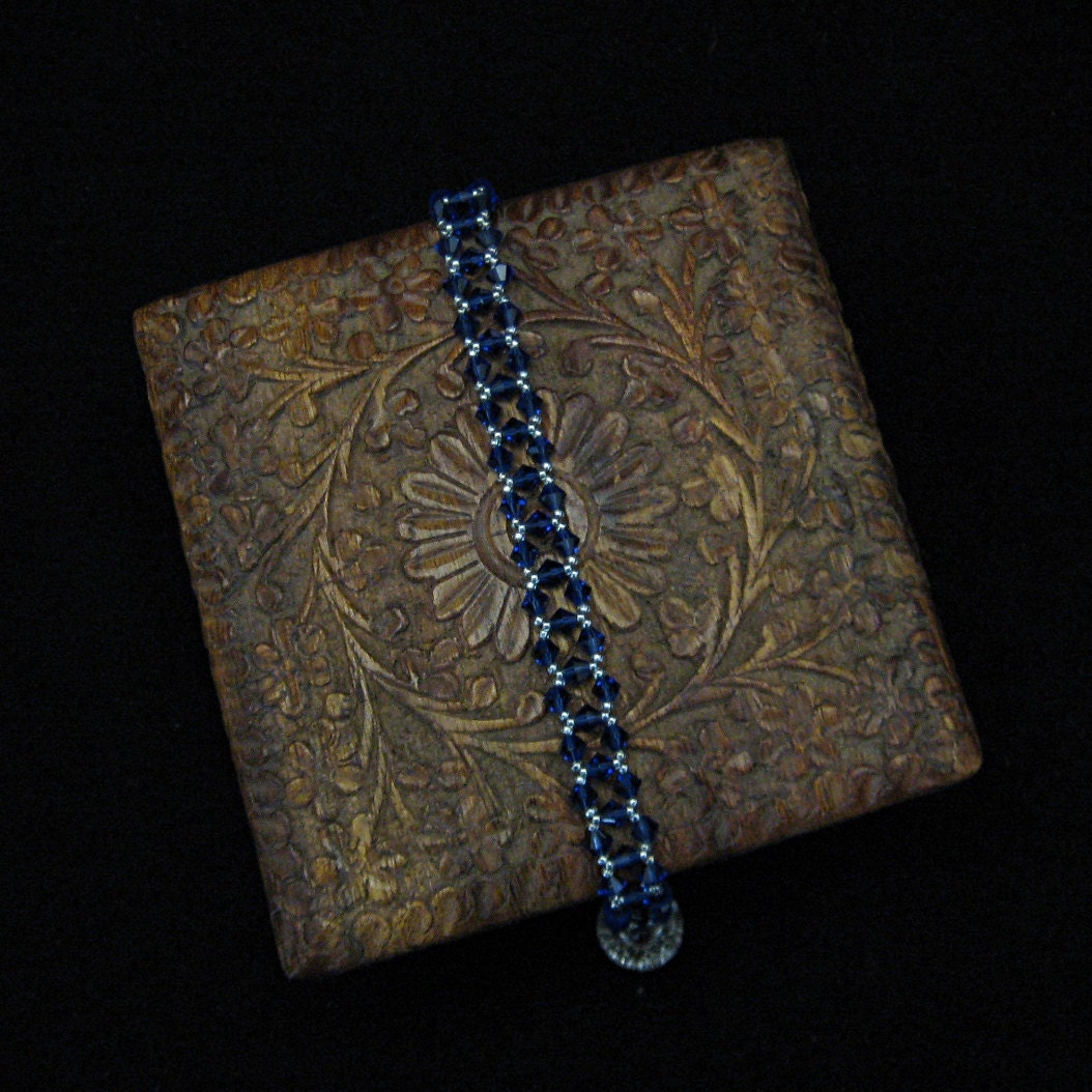 Crystal Bracelet Beadwoven Jewelry in Blue and Silver