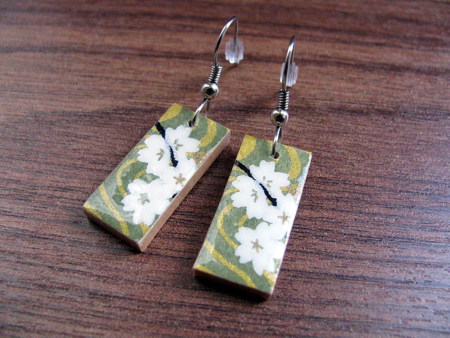 glossed japanese chiyogami nickel-free earrings - japanese teahouse