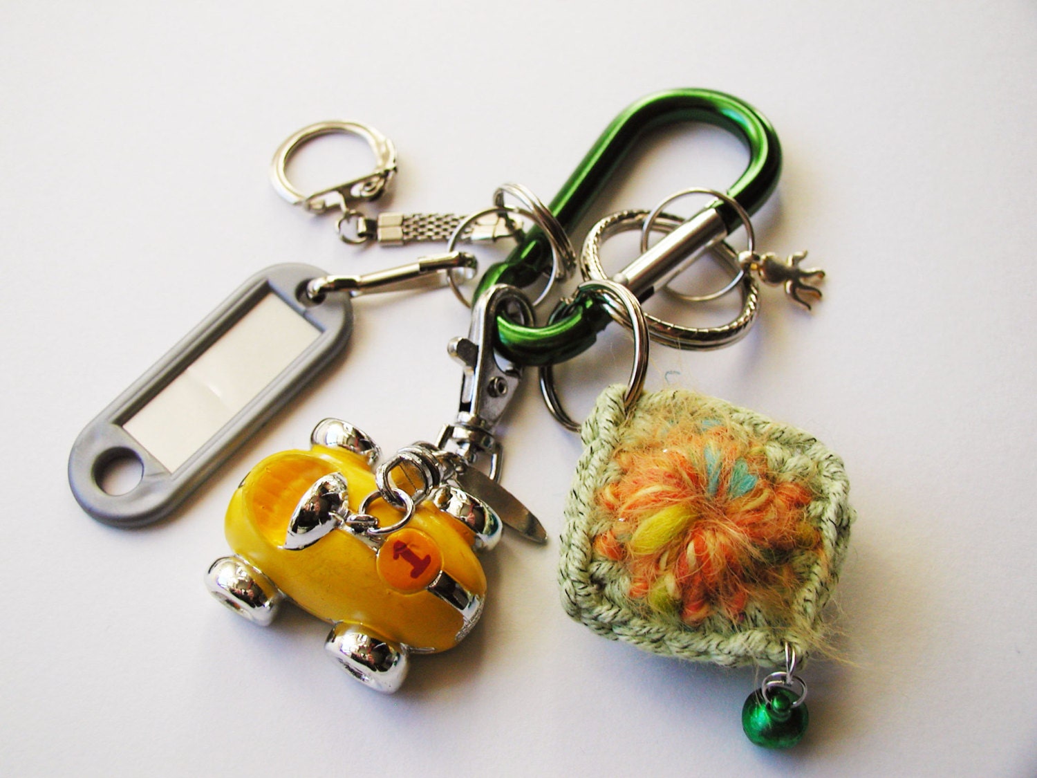 Carabiner fancy keychain with new and upcycled charms