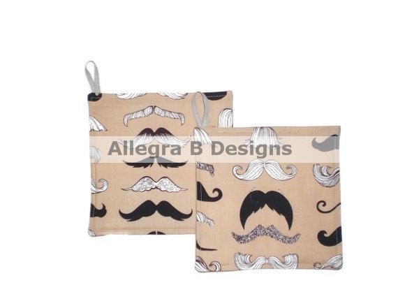 Mustache Pot Holders Set of 2 Trendy Moustache Hipster Kitchen Decor