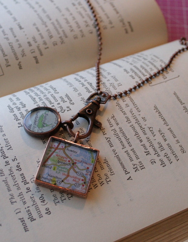 Map Pendants in Brushed Copper,Custom Order,The GirlFriend Necklace, Map Jewelry