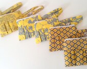 BRIDESMAIDS GIFTS  Bridesmaid Wedding Party Wristlet Clutch Purse Set of 6 Amy Butler Joel Debwerry Fabric -- Lemon Mustard Lattice