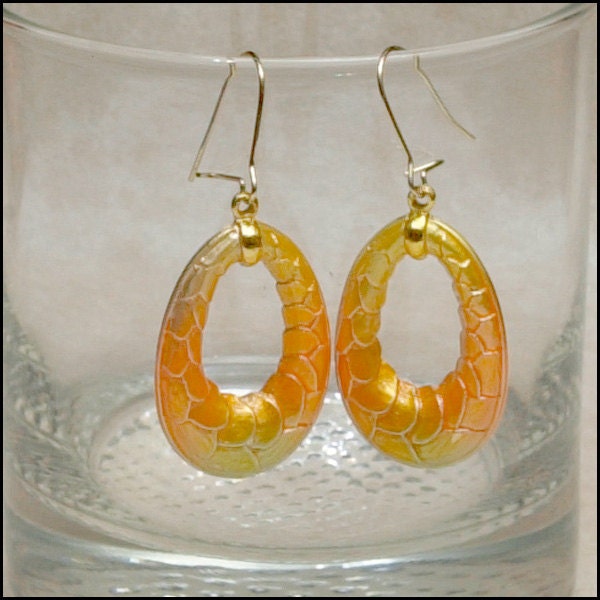 Gypsy or Boho Flashy Pair Orange Pierced Hoop Dangle Earrings - Vintage
