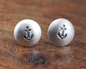 Tiny Silver Anchor Stud Earrings